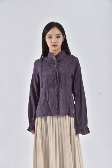 (S) kinloch anderson棉質荷葉邊紫色襯衫上衣