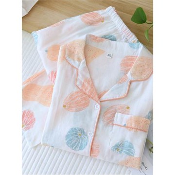 春夏季睡衣女純棉紗布薄款日系長袖長褲開襟春秋全棉家居服兩件套