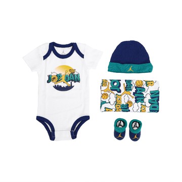 [ACS] Nike 包屁衣禮盒 Jordan 童裝 寶寶 新生兒 塗鴉 滿月禮 毯子 短袖 四件組 JD2233008NB001