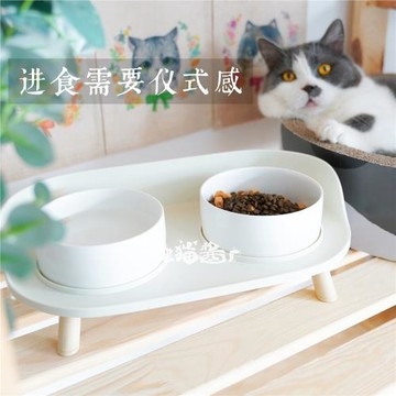 宅貓醬 SOFTZOO流體動物小餐桌貓碗月半雙陶瓷碗保護頸椎食碗水碗