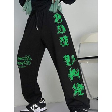 清倉撿漏~春秋新款黑白色字母束腳褲女嘻哈hiphop街舞潮ins運動褲