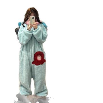 小丑魚連體睡衣女珊瑚絨卡通沙雕搞怪冬季加厚保暖大碼睡袍家居服