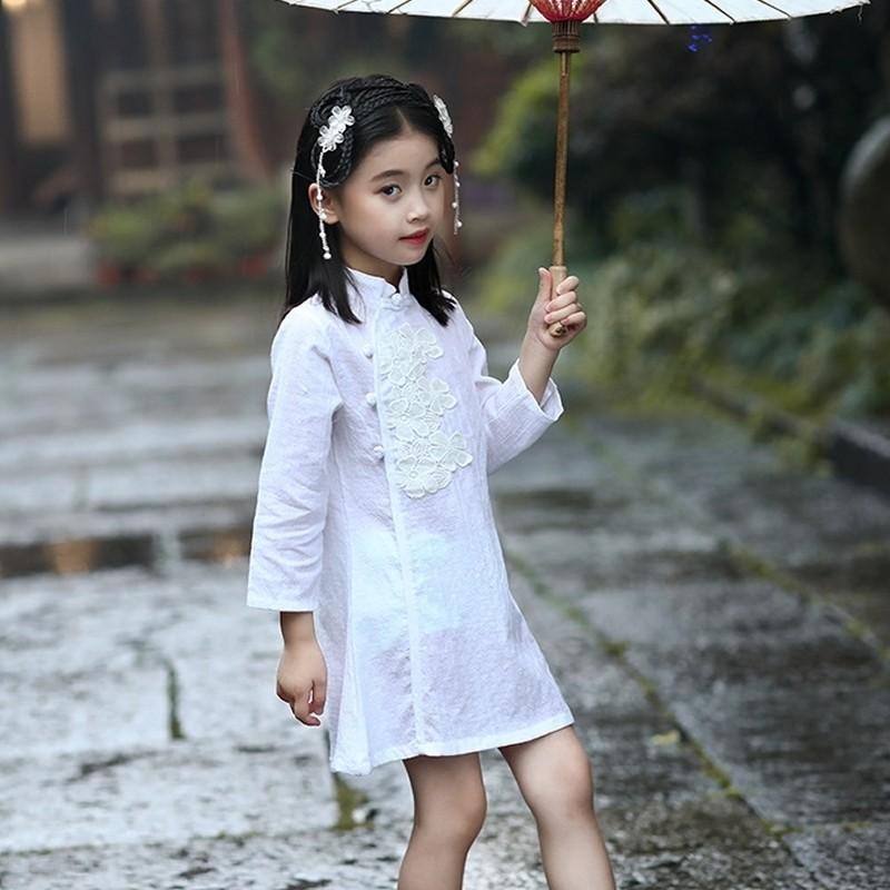 ワンピース 100-140cm キッズ 子供服 女の子 ミニ丈 長袖 チャイナ服