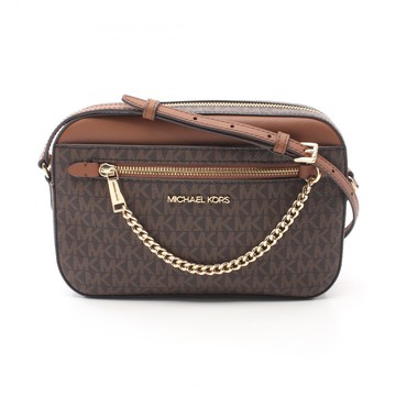 MICHAEL KORS 經典滿版LOGO鍊條前口袋斜背包 咖啡色 35S1GTTC9B BROWN