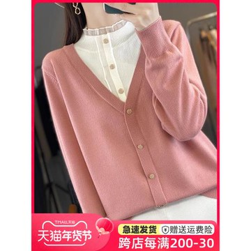 假兩件蕾絲打底衫女2025新款洋氣短款內搭特大碼女裝秋冬針織毛衣