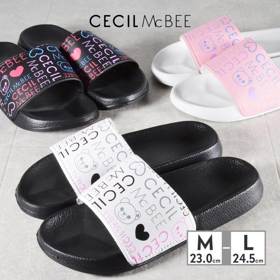 セシルマクビー サンダル レディース シャワーサンダル CECIL McBEE WHITE BLACK PINK クマ 通販  LINEポイント最大0.5%GET LINEショッピング