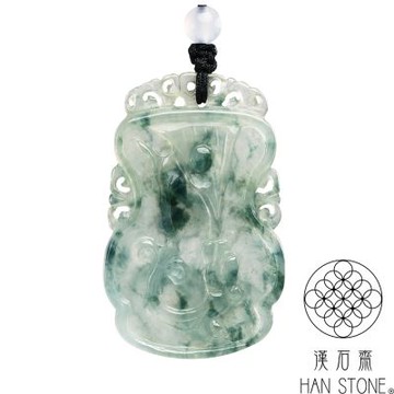 【漢石齋】天然翡翠A貨 鴛鴦荷合玉珮吊墜 冰種飄花(29*47*5mm)