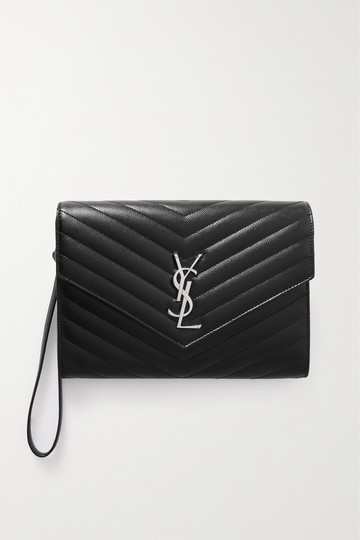 SAINT LAURENT - Monogramme Quilted Textured-leather Pouch - Black - one size