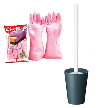 tidy抗菌馬桶刷組 - 丈青色 + 日本頂級植絨抑菌手套 手套M (紫色)