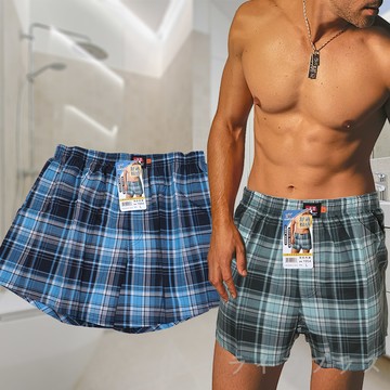 棉感寬鬆格子男平口褲-1954