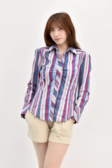 (M) tommy jeans質感棉質條紋長袖藍色襯衫上衣