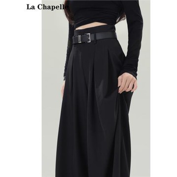 拉夏貝爾黑色西裝褲女2025新款春秋季垂感直筒高腰闊腿休閑褲子