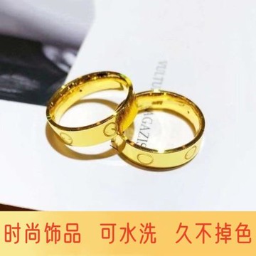 越南沙金卡佳戒指仿24K黃金色一字素圈光面指環情侶對戒久不掉色