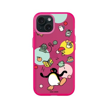 iPhone 15 Clear 粉漾桃 - Pingu 企鵝家族 - Pingu與他的小物