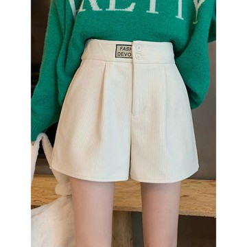 爆款高腰a字闊腿短褲女士春秋2025新款夏季燈芯絨褲子小個子外穿