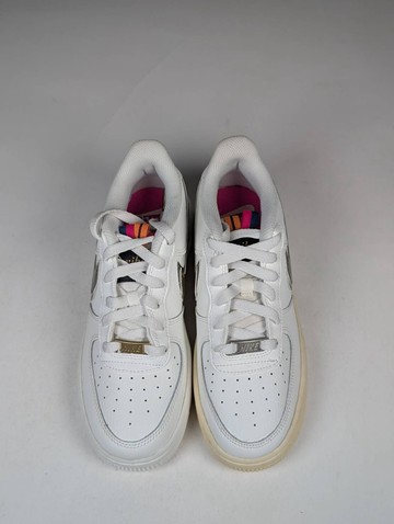 微瑕疵-左腳中底鞋底泛黃,右腳鞋面泛黃 DH9595-001/6Y Nike Air Force 1 1s Double Up On The Pull Tabs Swooshes 雙層勾勾 米白 金 女款