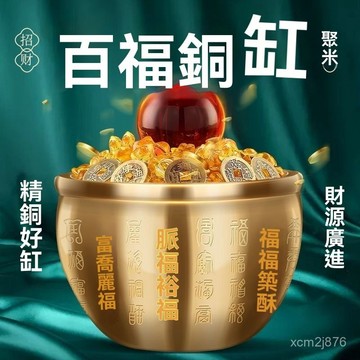 🙏🏻紫南宮過爐 開光🔥百福缸黃銅聚寶盆擺件招財進寶家居裝飾平安福招財擺件家用旺宅 TZLS