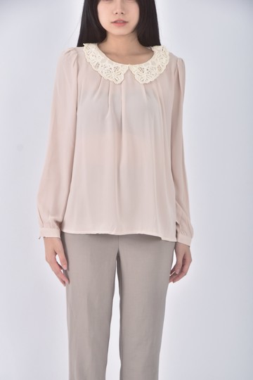 (S) awomendoit質感紡紗珍珠粉色長袖上衣