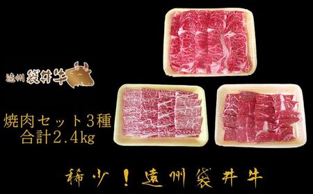 稀少！遠州袋井牛 焼肉セット 3種 計2.4kg 贅沢  ヘルシー  料理 グルメ 肉 BBQ アウトドア 人気 厳選 袋井市