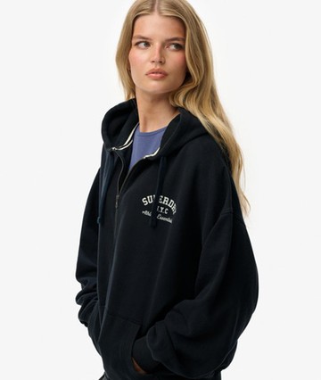 Superdry Women's Athletic Essentials Oversized Zip Hoodie Navy Size: 6