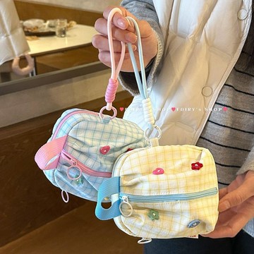 【免運喲】可愛格子姨媽包大容量衛生巾收納袋女生外出隨身便攜手提化妝小包
