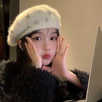 免運🔥水兔毛貝雷帽女秋冬季韓版顯臉小毛絨畫家帽日系大頭圍白色帽子 加厚 毛線帽 針織帽 冷帽 毛帽 漁夫帽 保暖帽