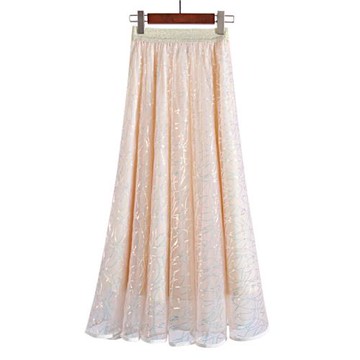 半身裙女2022夏季新款珠片刺繡網紗裙變色亮片仙女裙ins超火裙子