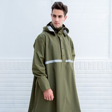 輕便簡易可拆連帽單件式雨衣-軍綠