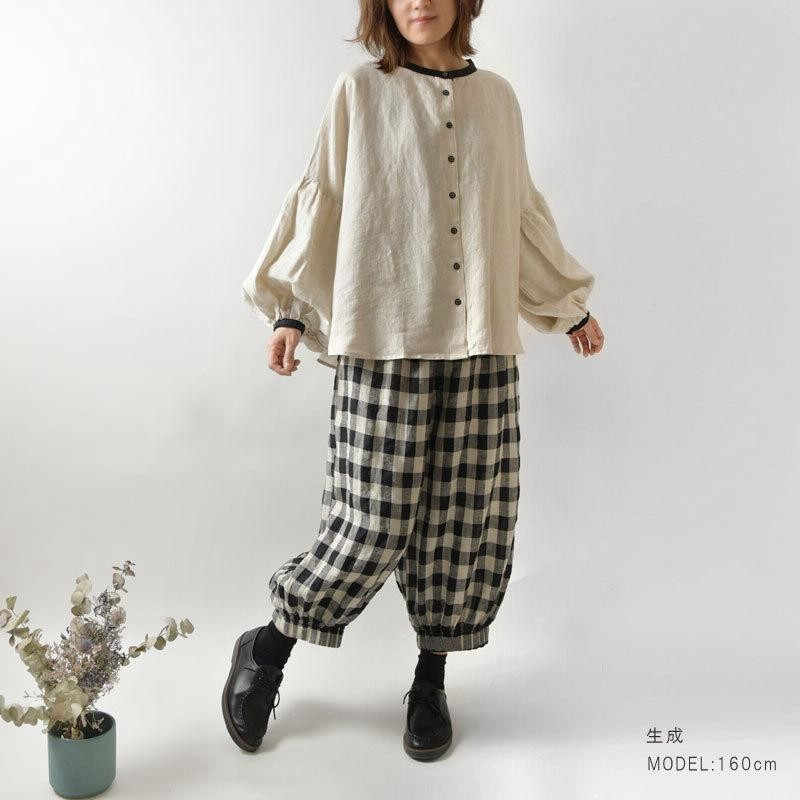 ブラウス シャツ ubasoku バンドカラー配色プルオーバー脇胡桃釦開閉式ブラウス レディース ubasoku バンドカラー配色プルオーバー脇胡桃釦開閉式ブラウス