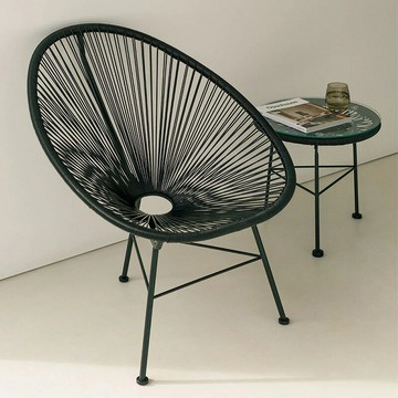 戶外藤椅陽臺防水民宿家用鐵藝藤編休閑椅子實木桌庭院簡約手工YYYY146