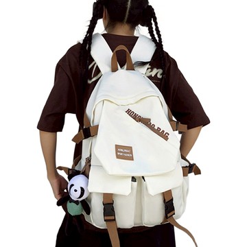 日系簡約無印風新款純色多層次魔術大空間收納出國登機防撥水雙肩抗震後背包 電腦包 減壓 470g  30 x 13 x 43cm  白色