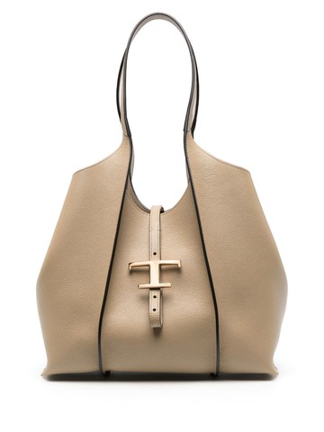 Tod's - T-plaque leather tote bag - women - Calf Leather - One Size - Neutrals