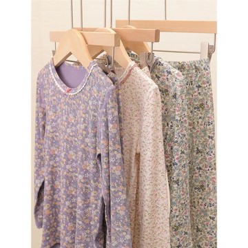 mipink果果莫代爾純棉螺紋女童睡衣套裝中大童秋衣秋褲兒童內衣