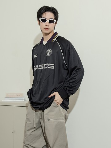 簡約撞色線條翻領長Polo