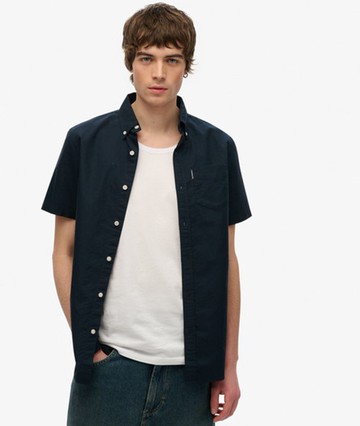 Superdry Men's Oxford Short Sleeve Shirt Navy Size: M