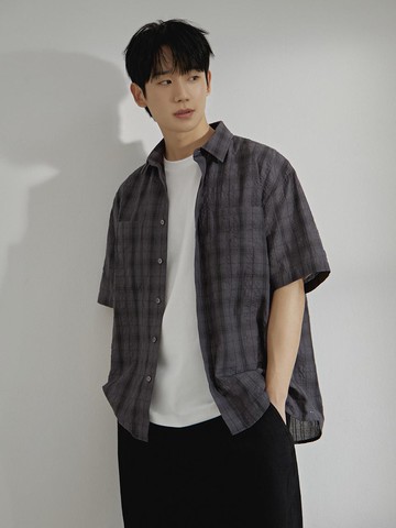 Air Cool Crease Check Overfit Short-Sleeve Shirt [2colors]