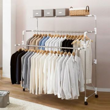 韓國不銹鋼雙桿落地伸縮折疊曬衣架簡易移動陽臺晾衣架 雙11全館免運