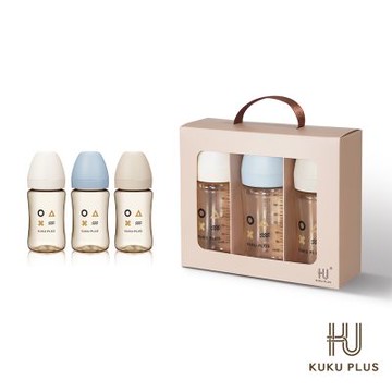 酷咕鴨 KUKU PLUS純真之瞳寬口PPSU奶瓶240ml3入組(奶瓶禮盒/彌月禮盒)
