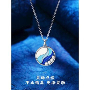 布達拉宮凈湖華光琺瑯925銀項鏈吊墜女款高級感小眾掛件原創設計