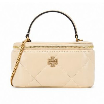 TORY BURCH KIRA 密鑲LOGO菱格紋鏈帶斜背包(香草霜淇淋)