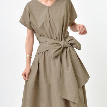 日系文藝綁帶短袖洋裝