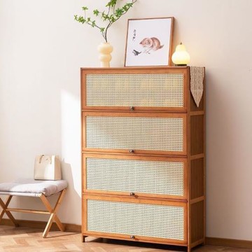 復古風藤編鞋柜家用門口翻門防塵鞋架大容量玄關柜藤編收納置物柜