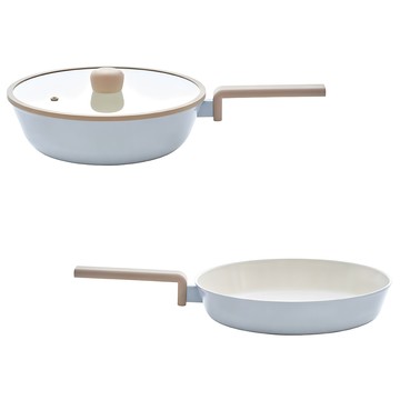 NEOFLAM 台灣原廠公司貨 NeoBear妞妞熊系列陶瓷塗層鍋具2鍋組  藍色  1套  炒鍋28cm + 平底鍋28cm