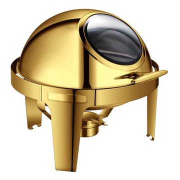 金色不銹鋼自助餐保溫爐圓形電加熱布菲爐可視酒店餐具早餐盆熱菜