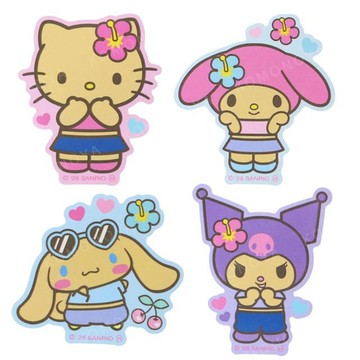 小禮堂 Sanrio 三麗鷗 造型大貼紙 (曬黑扶桑花款) Kitty 美樂蒂 酷洛米 大耳狗