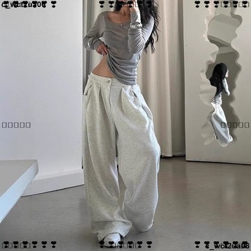 超實惠 九 女褲新款美式復古運動褲衛褲女秋慵懶垂感拖地長褲寬松闊腿休閑褲