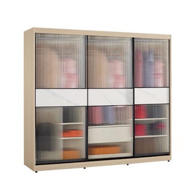 文創集 維爾泰7尺鋁框玻璃岩板衣櫃(吊衣桿x4＋單抽屜)-211x60x196cm免組