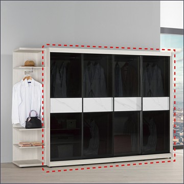 8尺被櫥式鋁框滑門衣櫥黑玻璃 收納衣櫃 推門衣櫥 【149B107413】Leader傢居館149-A209+A211+A211+A211