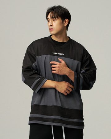 Joined Mesh 拼接 七分袖 Jersey【黑/灰/黑】