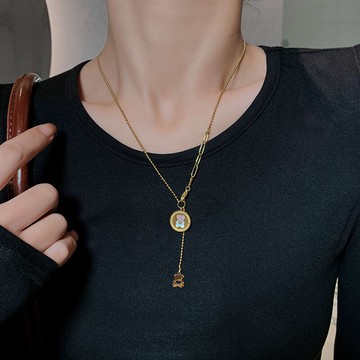 高級感鈦鋼小熊項鏈女小眾設計鎖骨鏈輕奢百搭簡約氣質毛衣鏈長款